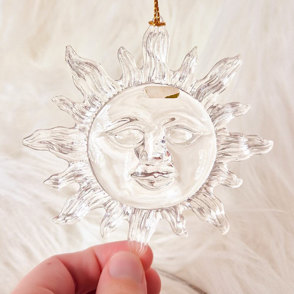 Vintage Clear Acrylic Sun Face Celestial Christmas Ornament Suncatcher